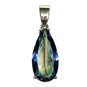 Teardrop Mystic Blue-Green Crystal Pendant Necklace